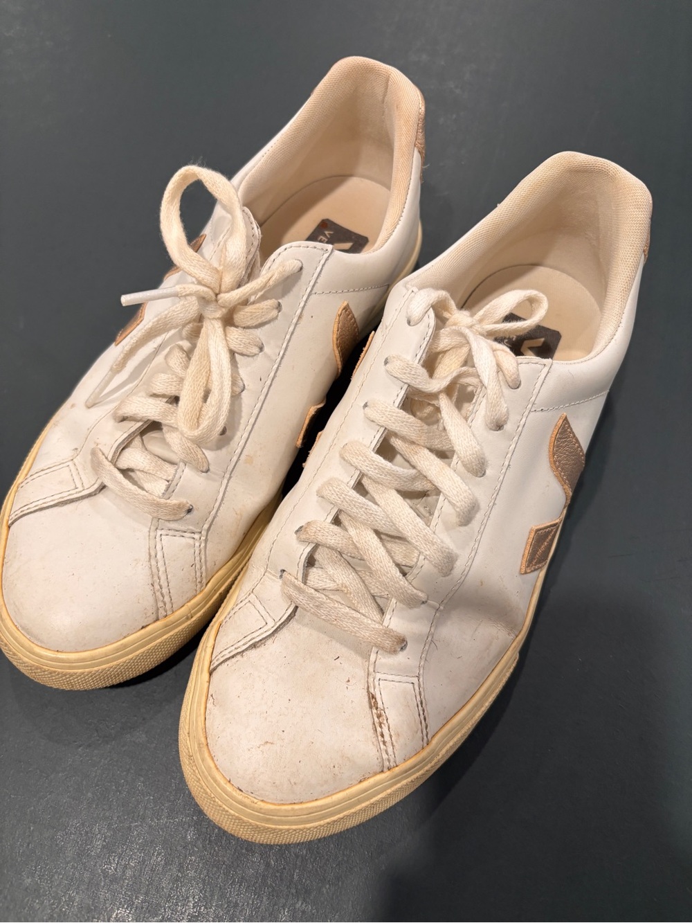 Veja Women's White Sneakers with Tan Accents